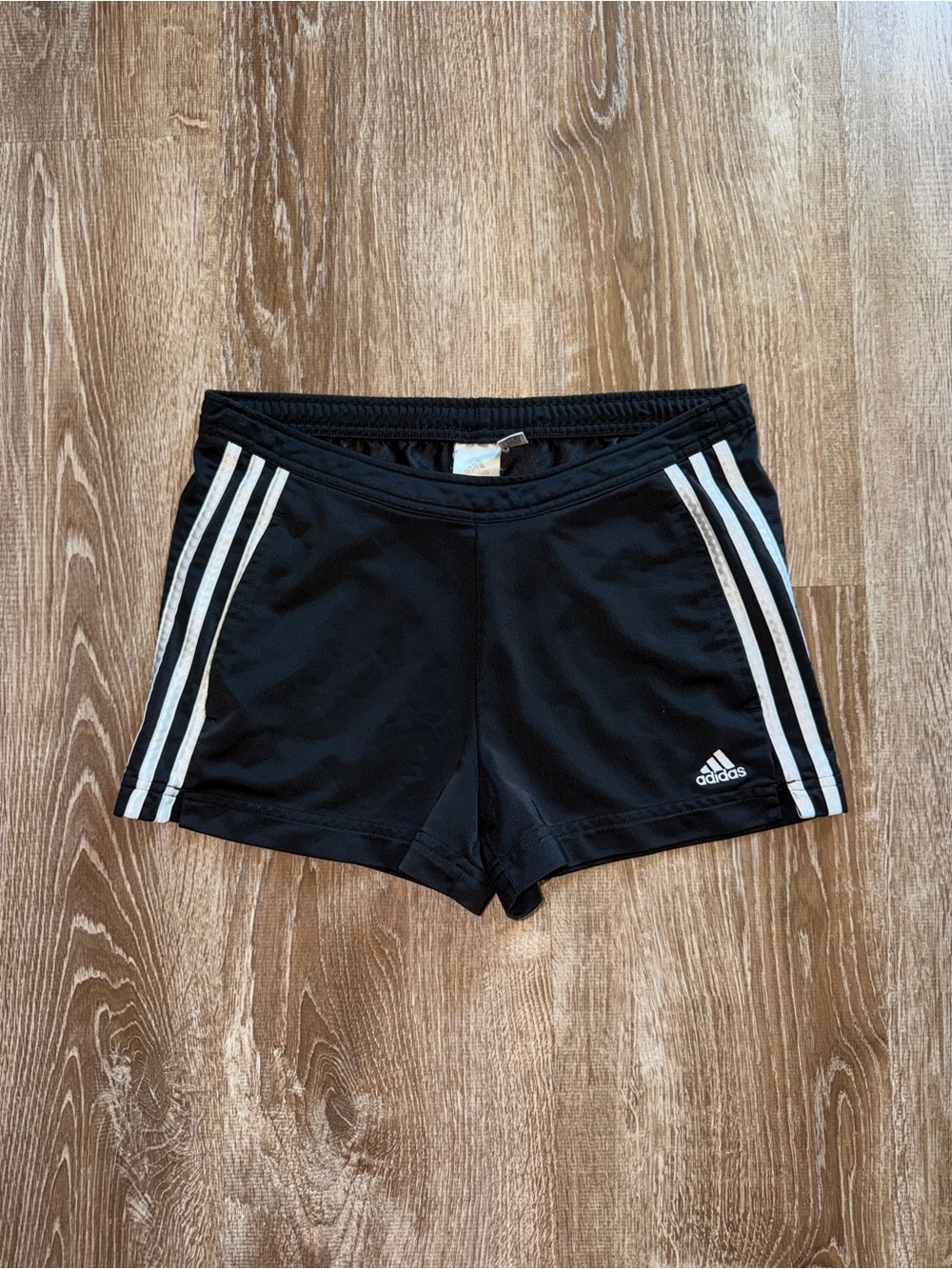 vintage Y2K Adidas Women's Black Athletic Shorts with White Stripes